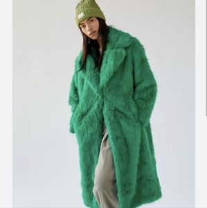 Green faux fur Urban Outfitters coat
